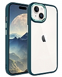 Eiroo Luxe iPhone 15 Plus Silikon Kenarlı Koyu Yeşil Rubber Kılıf