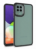 Eiroo Luxe Samsung Galaxy A22 4G Siyah Silikon Kenarl Rubber Klf