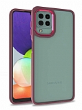 Eiroo Luxe Samsung Galaxy M22 Kırmızı Silikon Kenarlı Rubber Kılıf