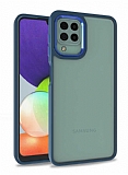 Eiroo Luxe Samsung Galaxy M22 Lacivert Silikon Kenarlı Rubber Kılıf
