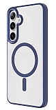 Eiroo Luxe Samsung Galaxy S24 Plus Magsafe zellikli Silikon Kenarl Lacivert Rubber Klf