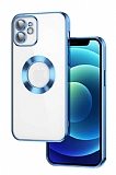 Eiroo Luxury Clear iPhone 12 Kamera Korumalı Mavi Silikon Kılıf