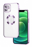 Eiroo Luxury Clear iPhone 12 Kamera Korumalı Lila Silikon Kılıf
