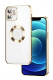 Eiroo Luxury Clear iPhone 12 Kamera Korumalı Gold Silikon Kılıf