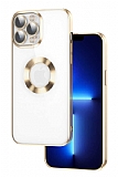 Eiroo Luxury Clear iPhone 12 Pro Max Kamera Korumalı Gold Silikon Kılıf
