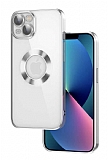 Eiroo Luxury Clear iPhone 13 Kamera Korumalı Silver Silikon Kılıf