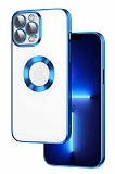 Eiroo Luxury Clear iPhone 13 Pro Kamera Korumalı Lacivert Silikon Kılıf