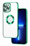 Eiroo Luxury Clear iPhone 13 Pro Kamera Korumalı Yeşil Silikon Kılıf