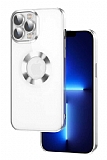 Eiroo Luxury Clear iPhone 13 Pro Max Kamera Korumalı Silver Silikon Kılıf