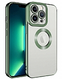 Eiroo Luxury Clear iPhone 14 Pro Kamera Korumal Yeil Silikon Klf