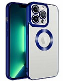 Eiroo Luxury Clear iPhone 14 Pro Kamera Korumal Lacivert Silikon Klf