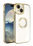 Eiroo Luxury Clear iPhone 15 Kamera Korumalı Gold Silikon Kılıf