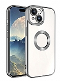 Eiroo Luxury Clear iPhone 15 Plus Kamera Korumalı Koyu Gri Silikon Kılıf