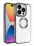 Eiroo Luxury Clear iPhone 15 Pro Max Kamera Korumalı Koyu Gri Silikon Kılıf