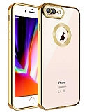 Eiroo Luxury Clear iPhone 7 Plus / 8 Plus Kamera Korumalı Gold Silikon Kılıf