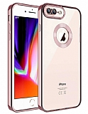 Eiroo Luxury Clear iPhone 7 Plus / 8 Plus Kamera Korumalı Rose Gold Silikon Kılıf