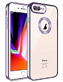 Eiroo Luxury Clear iPhone 7 Plus / 8 Plus Kamera Korumalı Lila Silikon Kılıf