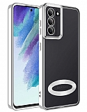 Eiroo Luxury Clear Samsung Galaxy S21 FE 5G Kamera Korumalı Silver Silikon Kılıf