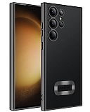 Eiroo Luxury Clear Samsung Galaxy S23 Ultra Kamera Korumal Siyah Silikon Klf