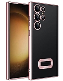 Eiroo Luxury Clear Samsung Galaxy S23 Ultra Kamera Korumalı Rose Gold Silikon Kılıf
