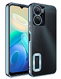 Eiroo Luxury Clear Vivo Y16 Kamera Korumalı Mavi Silikon Kılıf