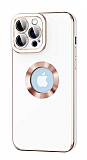 Eiroo Luxury Protection iPhone 12 Pro Kamera Korumal Beyaz Silikon Klf