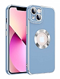 Eiroo Luxury Protection iPhone 13 Kamera Korumalı Mavi Silikon Kılıf