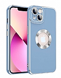 Eiroo Luxury Protection iPhone 14 Kamera Korumal Mavi Silikon Klf