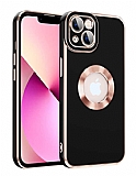 Eiroo Luxury Protection iPhone 14 Kamera Korumal Siyah Silikon Klf
