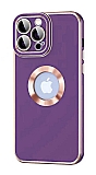 Eiroo Luxury Protection iPhone 14 Pro Kamera Korumal Mor Silikon Klf