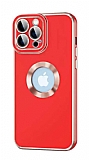 Eiroo Luxury Protection iPhone 14 Pro Max Kamera Korumal Krmz Silikon Klf