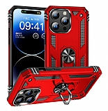 Eiroo Magnet Ring iPhone 15 Pro Max Ultra Koruma Kırmızı Kılıf