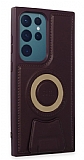 Eiroo Magneticsafe Samsung Galaxy S23 Ultra Standlı Mor Rubber Kılıf