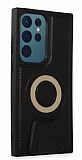 Eiroo Magneticsafe Samsung Galaxy S23 Ultra Standlı Siyah Rubber Kılıf