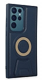 Eiroo Magneticsafe Samsung Galaxy S23 Ultra Standlı Lacivert Rubber Kılıf