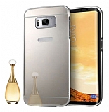 Eiroo Mirror Samsung Galaxy S8 Plus Metal Kenarlı Aynalı Silver Rubber Kılıf