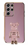 Eiroo Samsung Galaxy S21 Ultra Baby Bear Standl Mor Silikon Klf