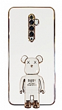 Eiroo Oppo Reno2 Z Baby Bear Standlı Beyaz Silikon Kılıf