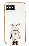 Eiroo Oppo Reno4 Lite Baby Bear Standl Beyaz Silikon Klf