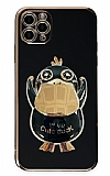 Eiroo Ördek iPhone 11 Pro Max Standlı Siyah Silikon Kılıf