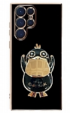 Eiroo Ördek Samsung Galaxy S22 Ultra 5G Standlı Siyah Silikon Kılıf