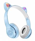 Eiroo P47M Kedi Kulak Led Işıklı Kablosuz Açık Mavi Kulaklık