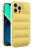 Eiroo Puffer iPhone 13 Pro Sarı Silikon Kılıf
