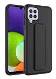 Eiroo Qstand Samsung Galaxy A22 4G Siyah Silikon Klf