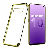 Eiroo Radiant Samsung Galaxy S10 Plus Gold Kenarlı Şeffaf Silikon Kılıf