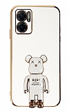 Eiroo Xiaomi Redmi 10 5G Baby Bear Standlı Beyaz Silikon Kılıf