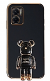 Eiroo Xiaomi Redmi 10 5G Baby Bear Standlı Siyah Silikon Kılıf