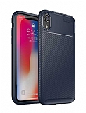 Eiroo Rugged Carbon iPhone XR Lacivert Silikon Kılıf