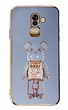 Eiroo Samsung Galaxy J8 Candy Bear Standl Mavi Silikon Klf