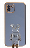 Eiroo Samsung Galaxy A03 Baby Bear Standlı Mavi Silikon Kılıf